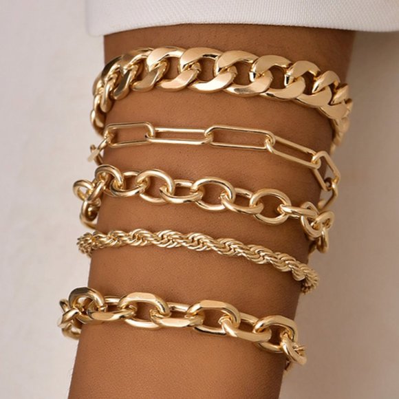 Serving Looks Jewelry - "Off The Chain" Gold  5PC Bracelet Set